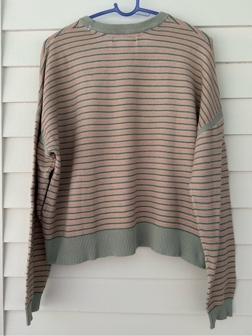 Spiritual Gangster Striped Crewneck Sweater in Sage Green and Peach - Picture 4 of 8